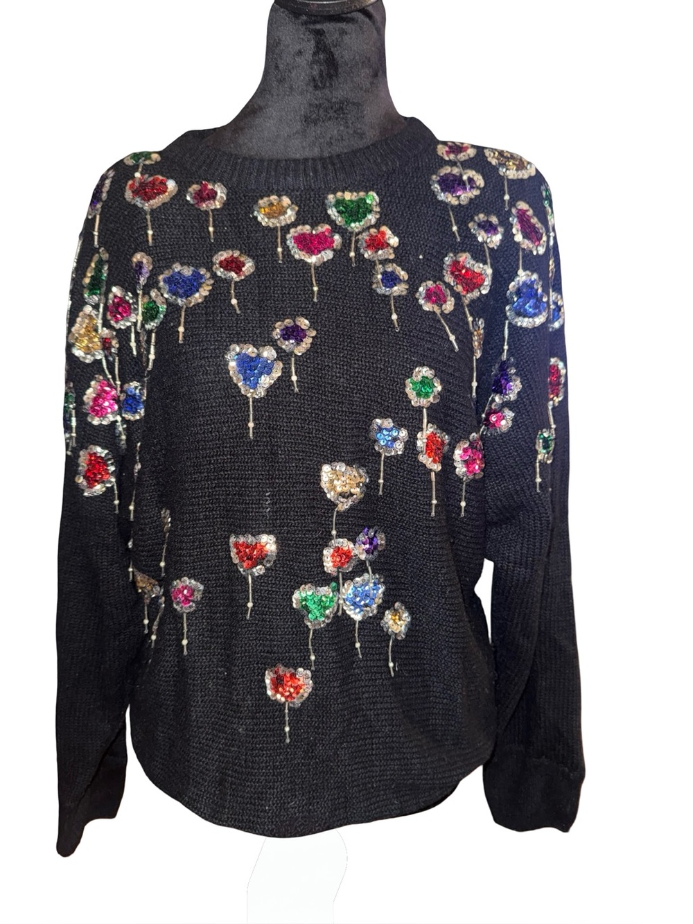 Rare‎ VTG 80s Marnie sequenced/beaded hearts size large multicolored-black sz L